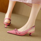 Women's Pointed Toe Bow Detail Slingback Kitten Heel