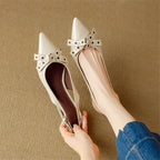 Women's Pointed Toe Bow Detail Slingback Kitten Heel