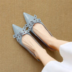Women's Pointed Toe Bow Detail Slingback Kitten Heel