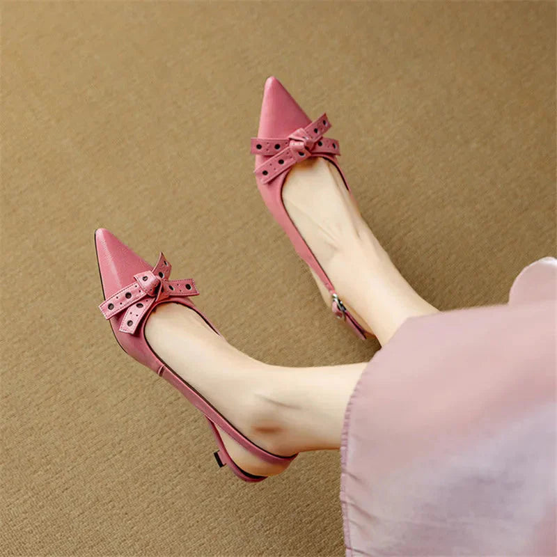 Women's Pointed Toe Bow Detail Slingback Kitten Heel