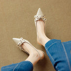 Women's Pointed Toe Bow Detail Slingback Kitten Heel
