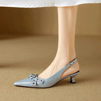 Women's Pointed Toe Bow Detail Slingback Kitten Heel