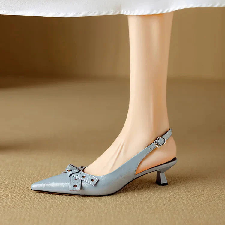 Women's Pointed Toe Bow Detail Slingback Kitten Heel