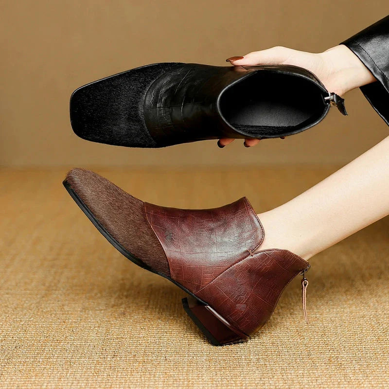 Women's Pointed Toe Croc-Embossed Ankle Boots