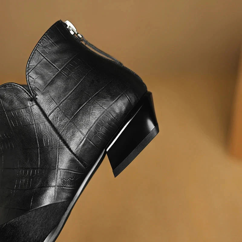 Women's Pointed Toe Croc-Embossed Ankle Boots