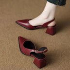 Women's Pointed Toe Deep V-Vamp Slingback Low Block Heel