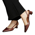 Women's Pointed Toe D'Orsay Crossover Slingback Flared Heel