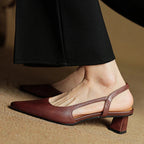 Women's Pointed Toe D'Orsay Crossover Slingback Flared Heel