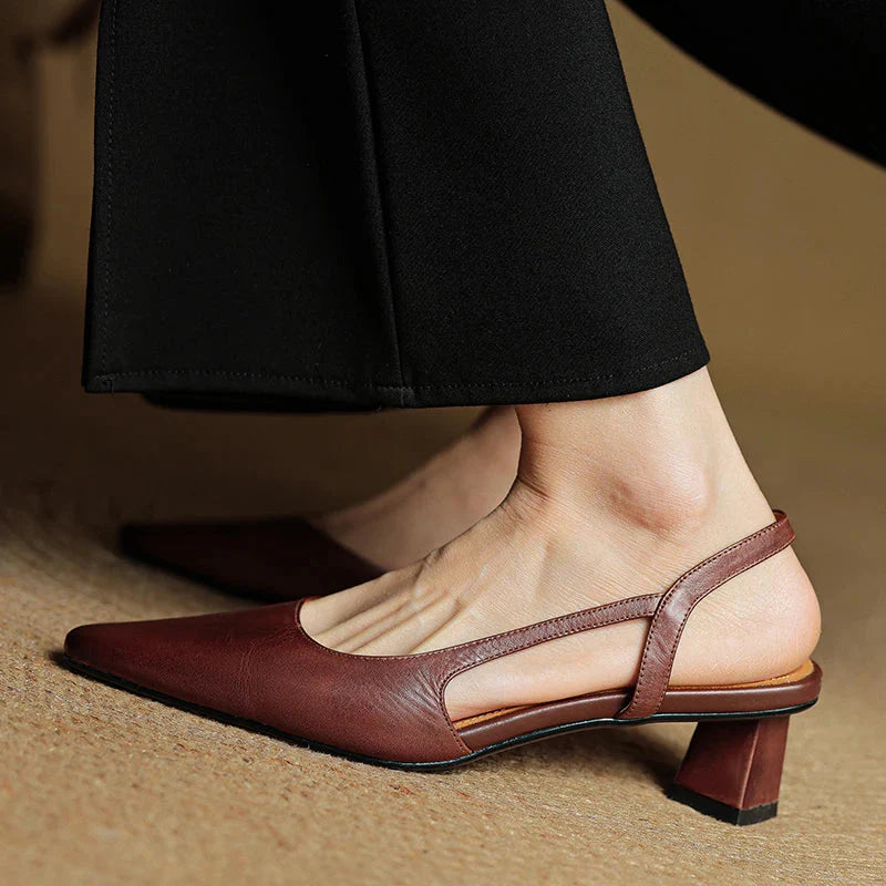 Women's Pointed Toe D'Orsay Crossover Slingback Flared Heel
