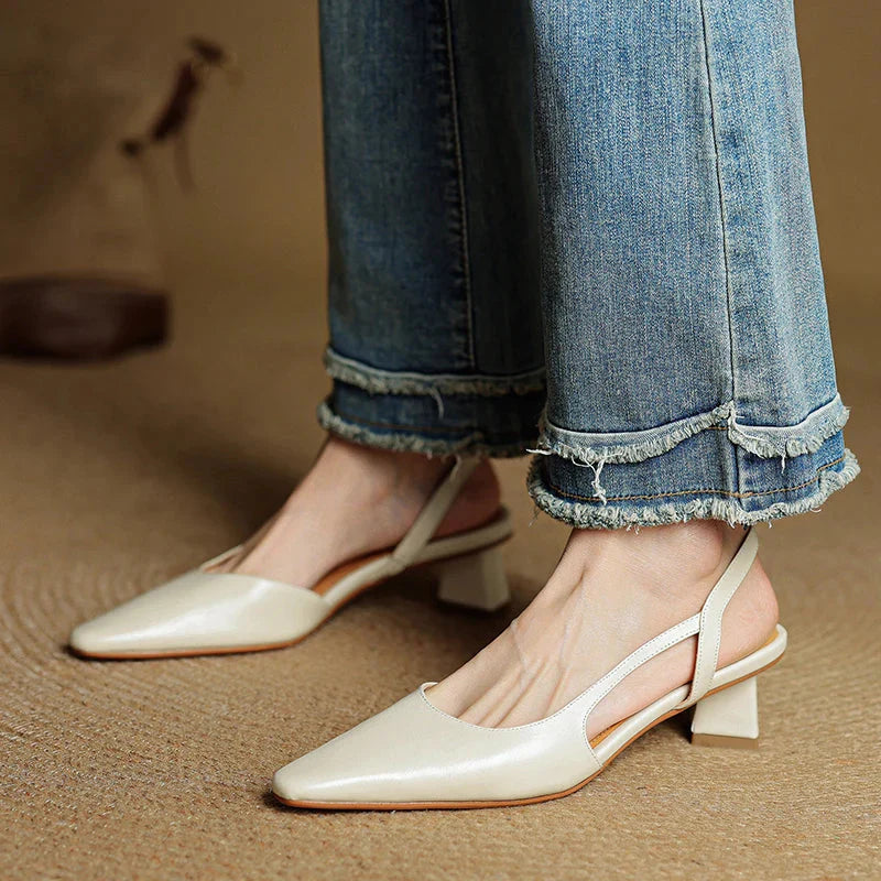 Women's Pointed Toe D'Orsay Crossover Slingback Flared Heel