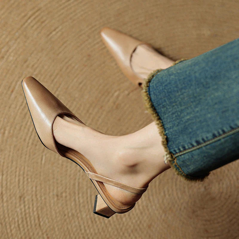 Women's Pointed Toe D'Orsay Crossover Slingback Flared Heel