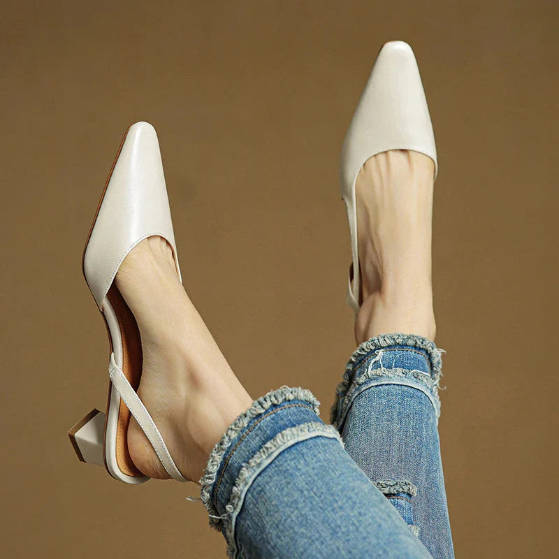 Women's Pointed Toe D'Orsay Crossover Slingback Flared Heel