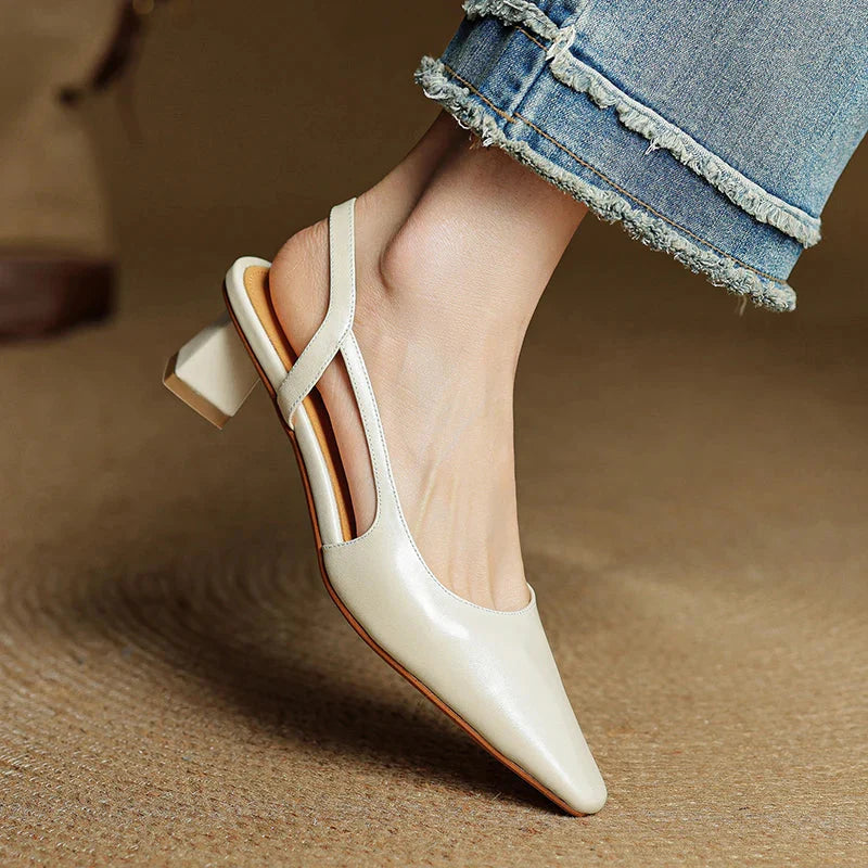 Women's Pointed Toe D'Orsay Crossover Slingback Flared Heel