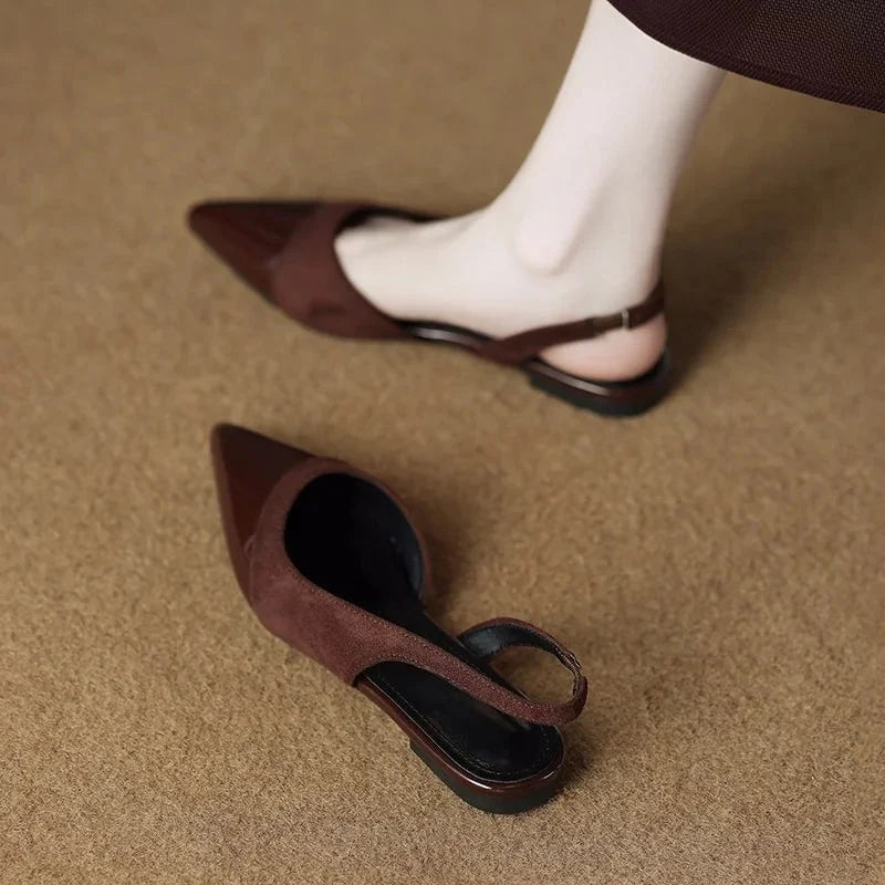 Women's Pointed Toe Patent Slingback Low Heel Pump