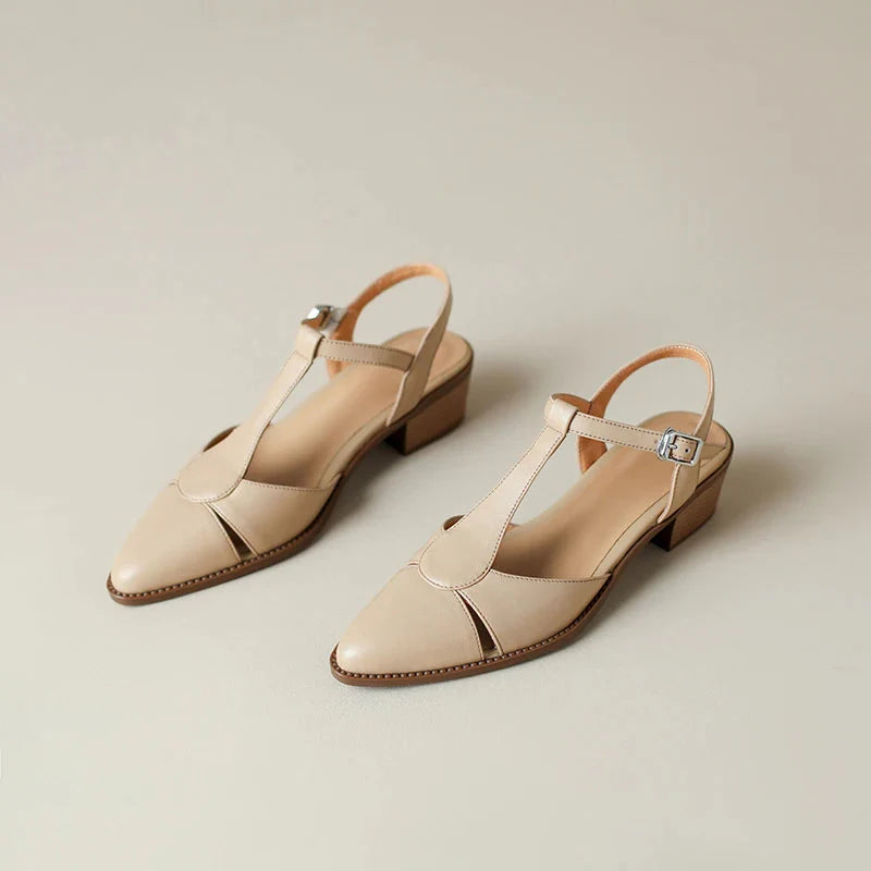 Women's Pointed Toe T-Bar D'Orsay Slingback Sculpted Block Heel