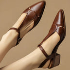 Women's Pointed Toe T-Bar D'Orsay Slingback Sculpted Block Heel