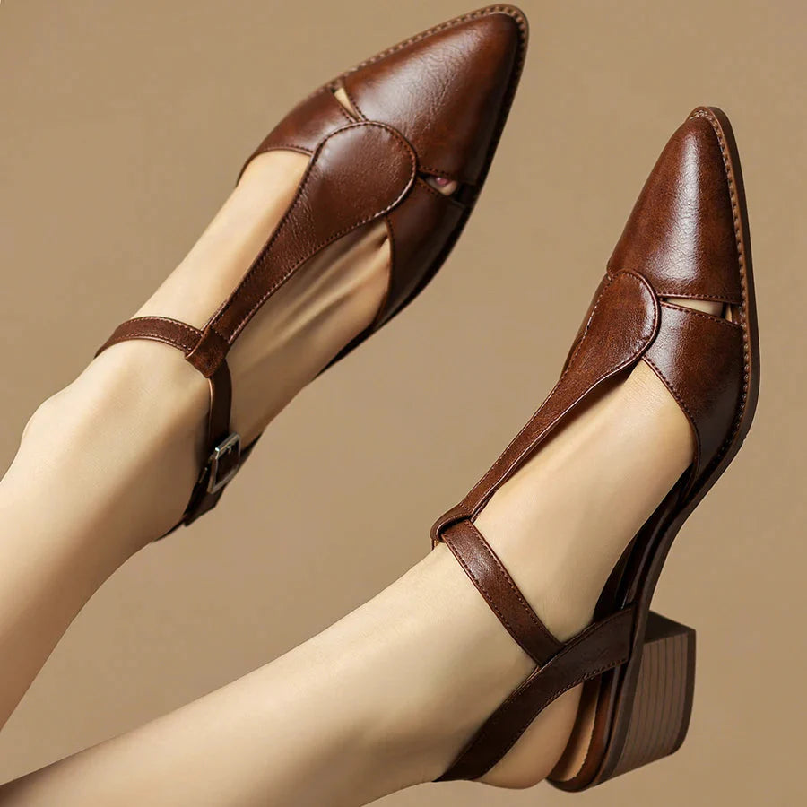 Women's Pointed Toe T-Bar D'Orsay Slingback Sculpted Block Heel