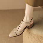 Women's Pointed Toe T-Bar D'Orsay Slingback Sculpted Block Heel
