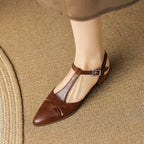 Women's Pointed Toe T-Bar D'Orsay Slingback Sculpted Block Heel