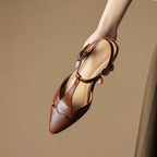 Women's Pointed Toe T-Bar D'Orsay Slingback Sculpted Block Heel