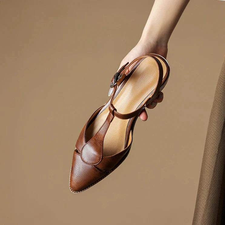 Women's Pointed Toe T-Bar D'Orsay Slingback Sculpted Block Heel