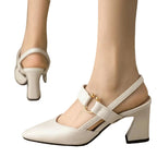 Women's Pointed Toe T-Strap Slingback Block Heels