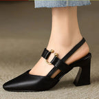 Women's Pointed Toe T-Strap Slingback Block Heels