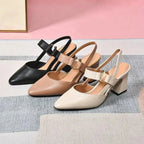 Women's Pointed Toe T-Strap Slingback Block Heels