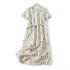 Women's Polka Dot Short-Sleeve Midi Dress with Tie Waist
