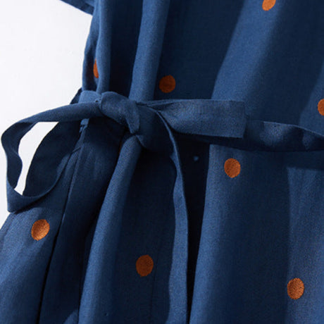 Women's Polka Dot Short-Sleeve Midi Dress with Tie Waist
