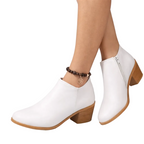 Women's Round Toe V-Cut Side Zip Block Heel Ankle Boot