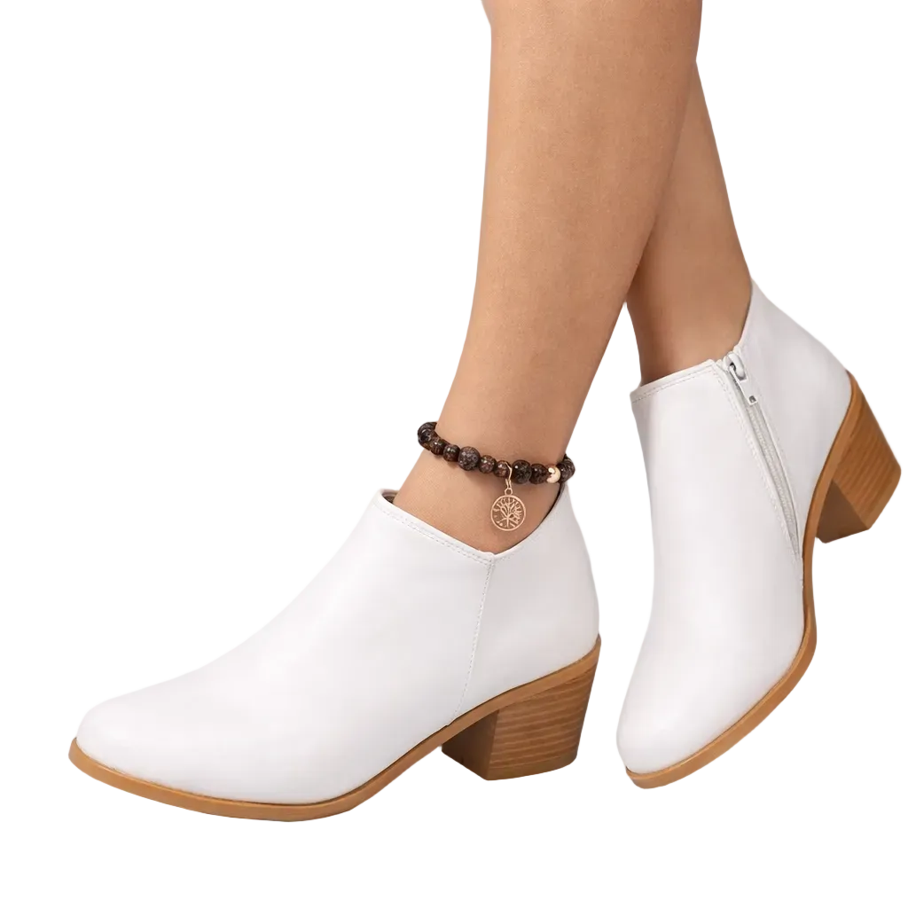 Women's Round Toe V-Cut Side Zip Block Heel Ankle Boot