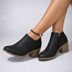 Women's Round Toe V-Cut Side Zip Block Heel Ankle Boot