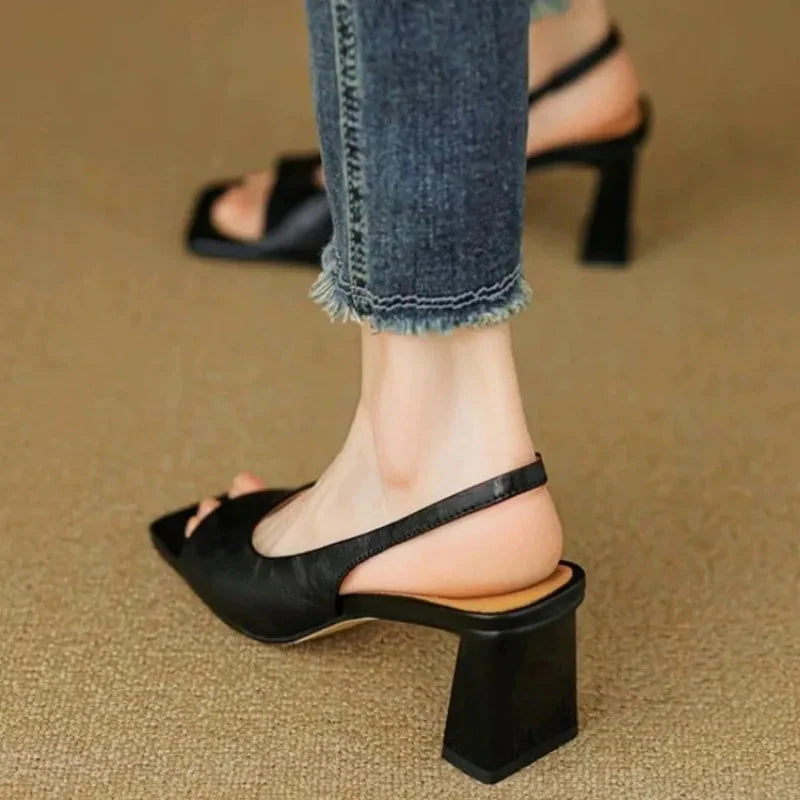 Women's Square Toe Block Heel Slingback Pump