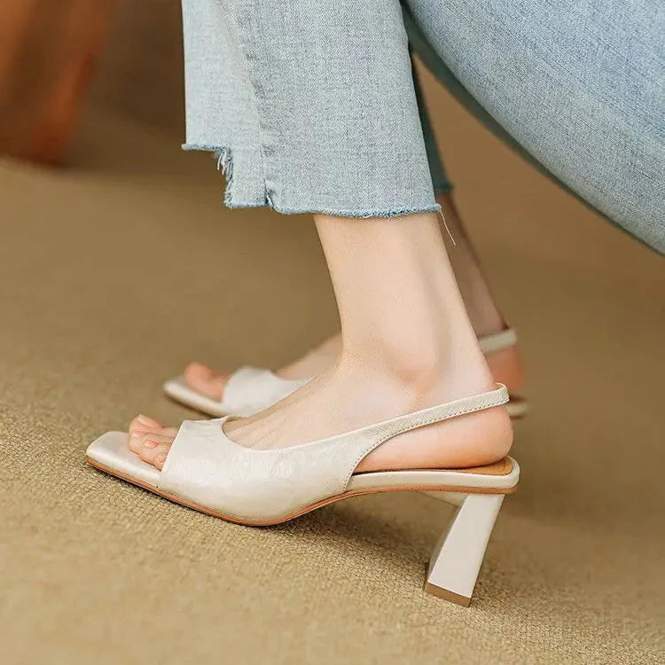 Women's Square Toe Block Heel Slingback Pump