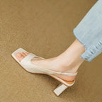 Women's Square Toe Block Heel Slingback Pump