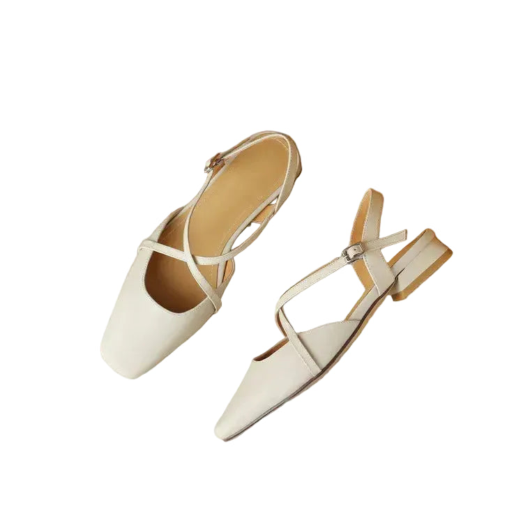 Women's Square Toe Cross-Strap Slingback Low Block Heel