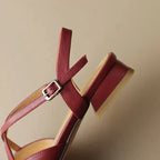 Women's Square Toe Cross-Strap Slingback Low Block Heel