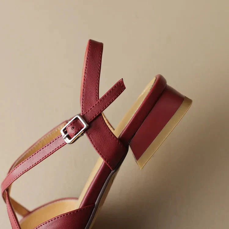 Women's Square Toe Cross-Strap Slingback Low Block Heel