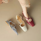 Women's Square Toe Cross-Strap Slingback Low Block Heel