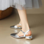Women's Square Toe Cross-Strap Slingback Low Block Heel