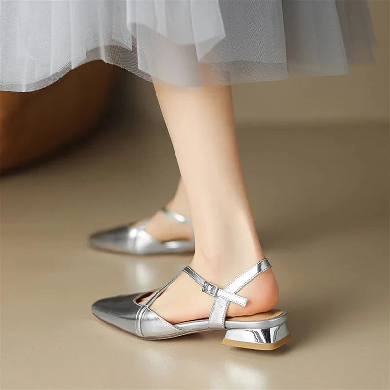 Women's Square Toe Cross-Strap Slingback Low Block Heel