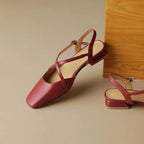 Women's Square Toe Cross-Strap Slingback Low Block Heel