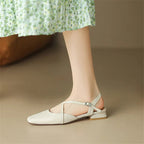 Women's Square Toe Cross-Strap Slingback Low Block Heel