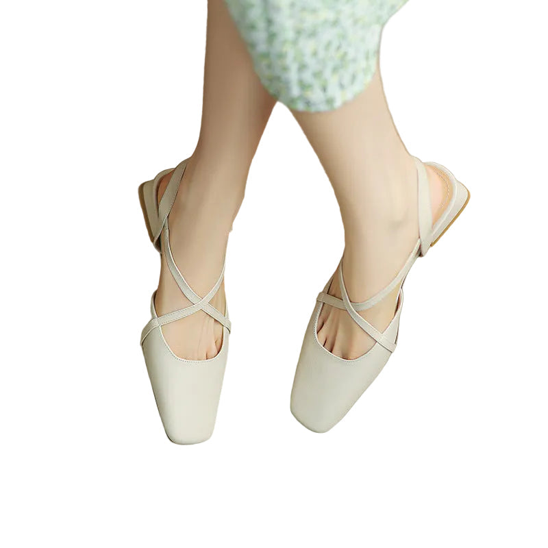 Women's Square Toe Cross-Strap Slingback Low Block Heel
