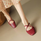 Women's Square Toe Cross-Strap Slingback Low Block Heel