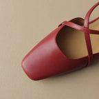 Women's Square Toe Cross-Strap Slingback Low Block Heel