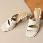 Women's Square Toe Crossover Strap Block Heel Mule