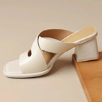 Women's Square Toe Crossover Strap Block Heel Mule