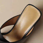 Women's Square Toe Crossover Strap Block Heel Mule